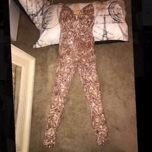 Rose gold sequin open back jumpsuit